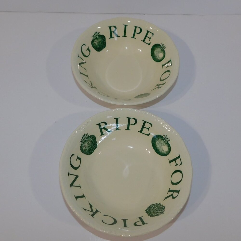 Set 2 Wood & Sons The Kitchen Garden Green Ripe For Picking Fruit Bowls 6.5"